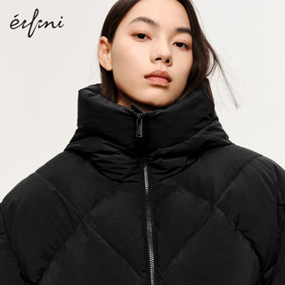 伊芙丽（eifini）【黑天鹅系列】伊芙丽鹅绒三防连帽长款H型羽绒服女2023冬装 黑色 发 155/80A/S