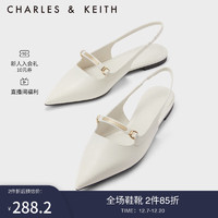CHARLES & KEITH CHARLES&KEITH23;秋季通勤一字带平跟尖头凉鞋女CK1-70580205 Cream奶白色 38