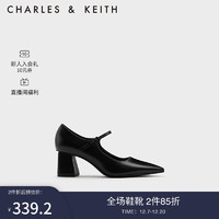 CHARLES & KEITH CHARLES&KEITH23;冬CK1-61720163时尚尖头一字带高跟玛丽珍鞋 Black Box黑色 38