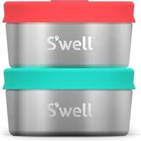 swell 四维 S'well 不锈钢调味品容器套装,带硅胶防漏盖,2 盎司(约 56.7 克)容器,橘子/绿松石色易于清洁,可用洗碗机清洗