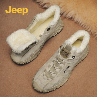 Jeep吉普男鞋靴冬季户外保暖加绒雪地靴休闲棉鞋登山鞋工装鞋子男 沙色 41(皮鞋码)