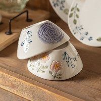 摩登主妇 浮雕花卉碗盘陶瓷碗好看的米饭碗盘子家用碗碟餐具 花卉小碗- 1头