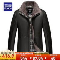 罗蒙【加绒保暖】翻毛领羽绒皮衣男冬百搭加厚外套男 黑色 185