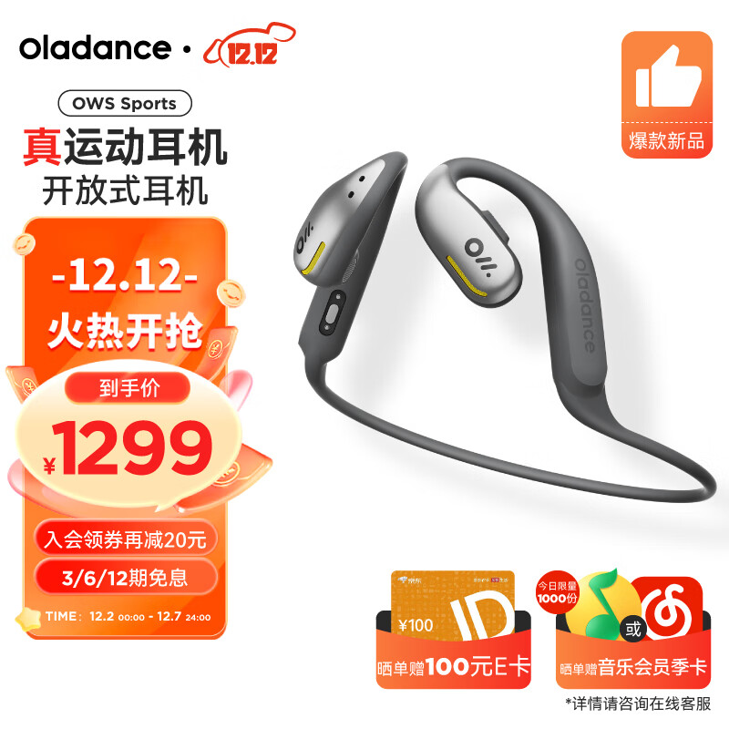 Oladance OWS Sports开放式耳机不入耳式防水降噪IPX8运动耳机超长续航 银