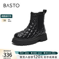 百思图时髦简约烟筒雪地靴粗跟女短靴ND927DD3 黑色 37