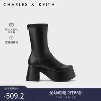 CHARLES & KEITH CHARLES&KEITH23;冬季时尚弹力短靴瘦瘦靴女CK1-90580180 Black Box黑色 35