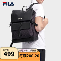 FILA 斐乐 官方男子背包2023秋季新款双肩包休闲通勤大容量电脑包 正黑色-BK XS