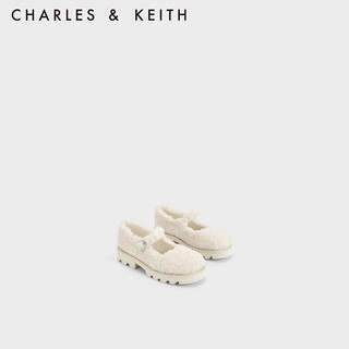 CHARLES&KEITH23冬季CK9-71850064柔软毛绒厚底儿童玛丽珍鞋 粉白色Chalk 32