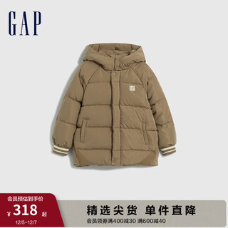 Gap男童冬季2023LOGO绗缝连帽羽绒服416440儿童装保暖外套 深卡其 160cm(XL)亚洲尺码