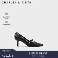 CHARLES & KEITH CHARLES&KEITH23;冬季小方头铆钉高跟鞋玛丽珍鞋女CK1-61720168 Black黑色 37