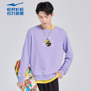 鸿星尔克（ERKE） 【滑板】卫衣男舒适卡通印花套头衫休闲运动上衣男士卫衣 空气紫 2XL