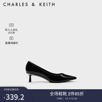 CHARLES & KEITH CHARLES&KEITH23;冬季CK1-61720165时尚漆皮尖头小猫跟单鞋女 Black Patent黑色 40