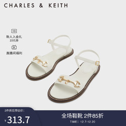 CHARLES & KEITH CHARLES&KEITH23夏季新品CK1-70380993复古绗缝一字带平跟凉鞋女 White白色 36