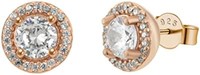 玫瑰金圆形闪耀光环水晶密镶耳钉 925 纯银和 14K 玫瑰金 PVD, 标准纯银, 方晶皓石