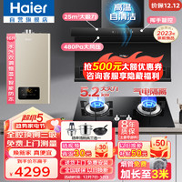 Haier 海尔 抽油烟机燃气灶套装25m³挥手智控顶侧双吸EC725+5.2KW灶Q2BE50+16升热水器16K3BD厨房三件套