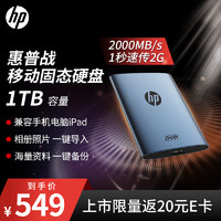 惠普（HP）1TB 战移动固态硬盘 2000MB/s高性能读写Type-C便携差旅高速传输 外接手机迷你硬盘资料备份 蓝色