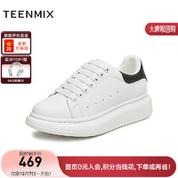 TEENMIX 天美意 女鞋商场同款系带运动小白鞋休闲鞋2024春BI221AM4 白黑色 34