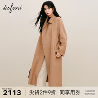 伊芙丽(eifini)【轻奢驼绒】伊芙丽100%驼绒设计感双排扣长款双面呢大衣女2023冬 驼色 155/80A/S