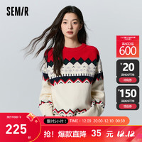 森马（Semir）森马毛衣女插肩袖oversize冬2023提花毛衫复古小众 白红色调00316 165/88A/L