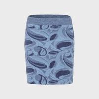 女士毛茸茸印花撞色小香风直筒半截短裙