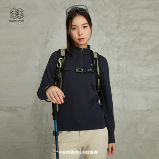 KOLON SPORT/可隆半拉链长袖 女子户外休闲拉绒保暖运动内搭长T LKZT3WN228-BK 黑色 155/XS