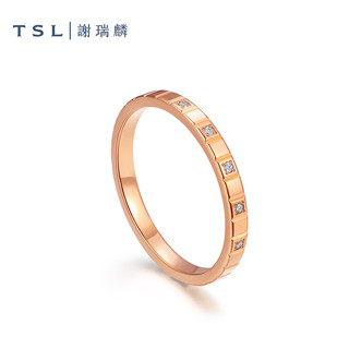 谢瑞麟（TSL）18K金钻石戒指几何方块指环女款BE388 15号圈口（钻石共5颗，约2分）