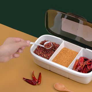 茶花（CHAHUA） 茶花 调味罐创意欧式塑料调料盒厨房用品盐罐调料罐调味盒组合套装 三格翻盖带小勺-颜色