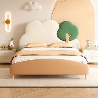 顾家家居（KUKA）儿童床男孩女孩卧室单人儿童床女孩白色云朵小树床 单床+床垫-1.5m