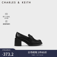 CHARLES & KEITH CHARLES&KEITH23;冬季复古简约粗跟高跟乐福鞋女CK1-60920357 Black黑色 37