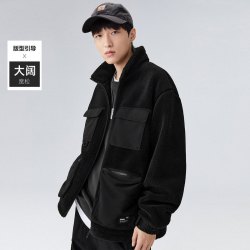 peacebirdmen太平鸟男装春季仿羊羔毛夹克时尚户外机能休闲茄克立领