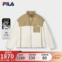 FILA 斐乐 女士羽绒服2023冬时尚休闲泰迪绒拼接立领外套 荞麦卡其-LK 160/80A/S