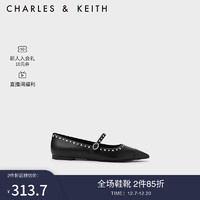 CHARLES&KEITH23冬季时尚铆钉尖头平底玛丽珍鞋女CK1-70900486 Black黑色 36