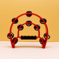 星贝祥奥尔夫KTV气氛摇铃双排手铃圈摇铃伴奏乐器幼儿园老师用沙锤 红色半圆双排摇铃