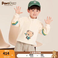 PawinPaw小熊童装男宝宝加绒卫衣半高领拉链绒衫小童 象牙白/39 090