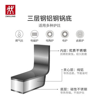 双立人不锈钢汤锅双耳家用燃气电磁炉小锅20cm加厚煮粥锅具厨房用