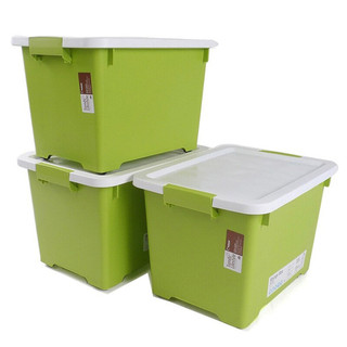 禧天龙Citylong 塑料收纳箱带滑轮整理箱小号半透明衣物玩具储物收纳箱3个装草绿22L 6093
