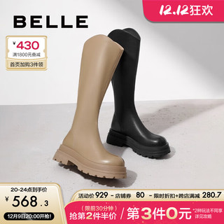 BeLLE 百丽 显瘦长筒靴女粗跟增高弹力靴加绒A1V1DDG3 黑色 37