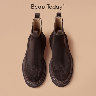 BeauToday切尔西靴男款冬季软皮马丁靴厚底短靴子英伦风高帮男鞋