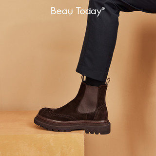 BeauToday切尔西靴男款冬季软皮马丁靴厚底短靴子英伦风高帮男鞋