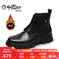 goldlion 金利来 男鞋男靴时尚加绒保暖皮鞋舒适耐磨厚底棉靴G515240097AAR-黑色-40码