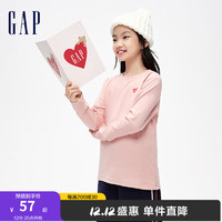 Gap女童冬季2023LOGO宽松长袖T恤837210儿童装洋气休闲上衣 粉色 140cm(M)亚洲尺码