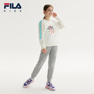 FILA【螨消消】斐乐童装儿童卫衣女中大童加绒上衣 云菇白-WT 150