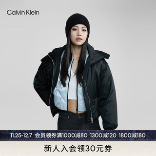 Calvin Klein Jeans24春季女士三合一可卸内胆连帽棉服短外套J222681 BEH-太空黑 XS