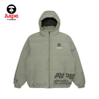 Aape 男装秋冬猿颜徽章字母印花连帽羽绒服外套7594XXL