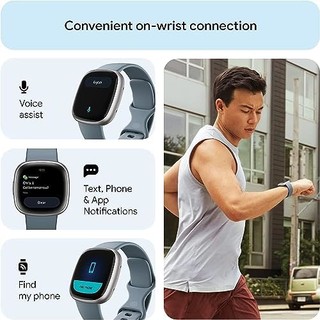 Fitbit Versa 4 智能手表，内置 GPS，电池续航时间长达 6 天 - 兼容 iOS 15 或更高版本以及 Android 操作系统 9.0 或更高版本，瀑布蓝/白金铝材