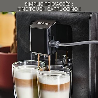 Krups 克鲁伯 Evidence Eco-Design 自动卡布奇诺和意式浓缩咖啡机，咖啡机，Quattro Force，带一键式系统的奶品饮料，8 种预设饮料，可饮料 EA897B10，黑色