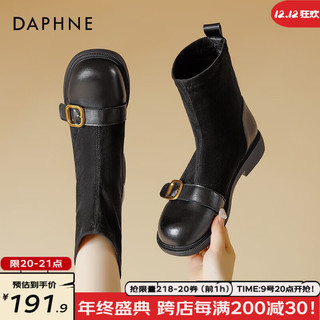 达芙妮（DAPHNE）复古百搭短筒马丁靴女棕色靴子显瘦袜靴弹力靴瘦瘦靴 黑色 38