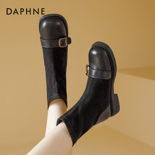 达芙妮（DAPHNE）复古百搭短筒马丁靴女棕色靴子显瘦袜靴弹力靴瘦瘦靴 黑色 38