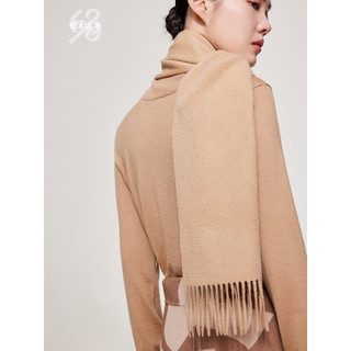 鄂尔多斯1980羊绒单层保暖舒适水波纹素围巾 中驼色 180cmX30cm