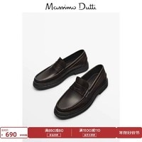 Massimo Dutti 折扣季 Massimo Dutti男鞋 2023新款 棕色英伦风纳帕软面真皮乐福鞋 12464250700